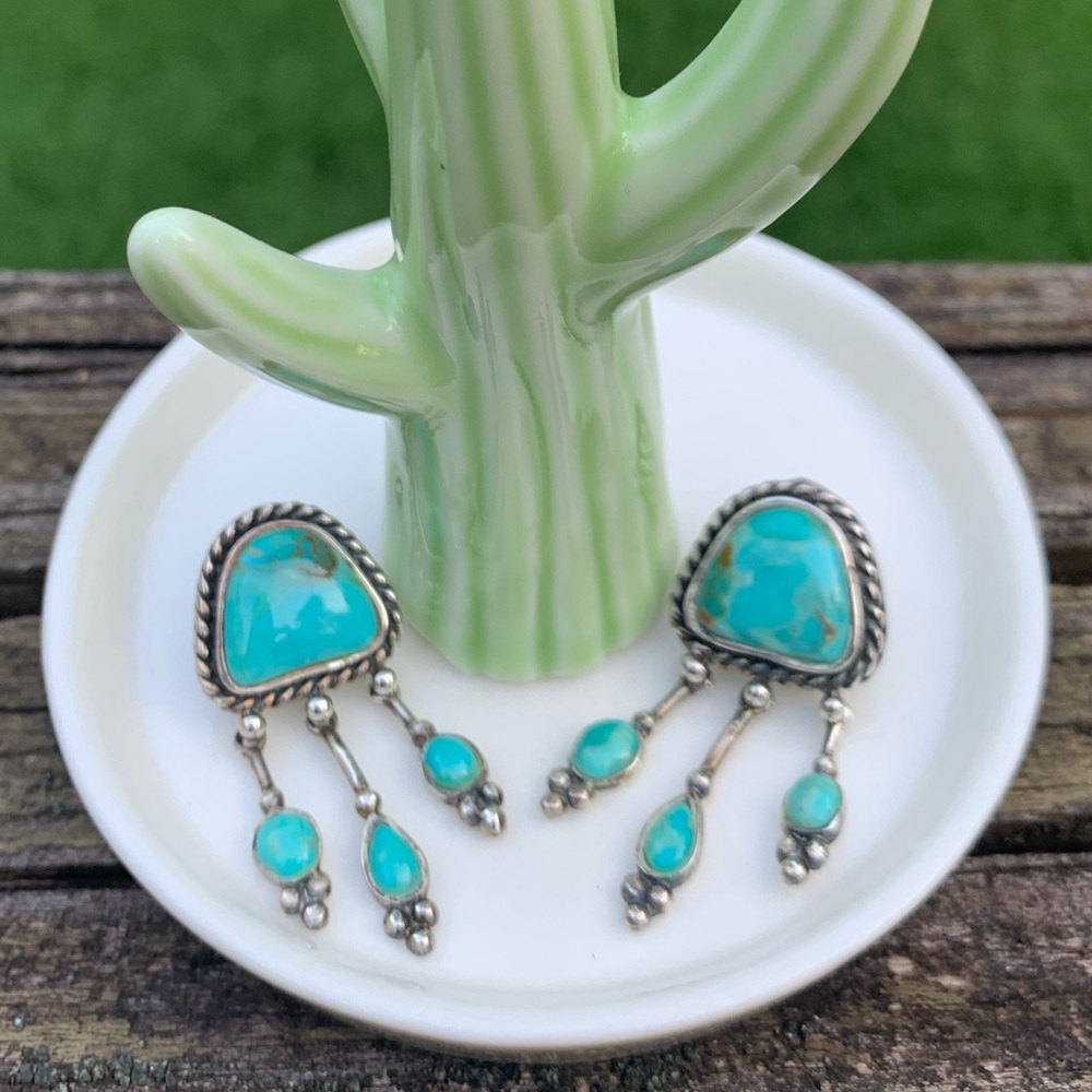Turquoise & Sterling Silver Navajo Earrings - Picture 3 of 7